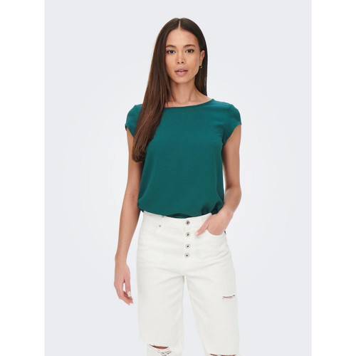 Only - Top Col rond Manches courtes vert Ula - Blouse femme