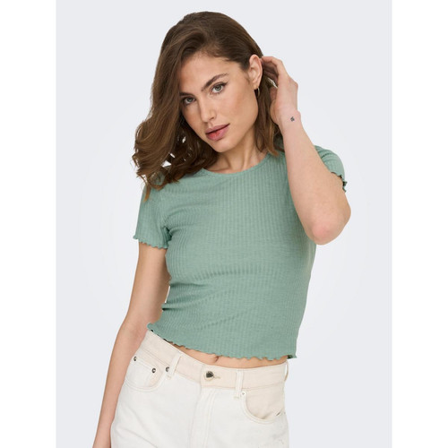 Only - T-shirts Col rond Manches courtes Court vert Rae - Blouse, Chemise femme