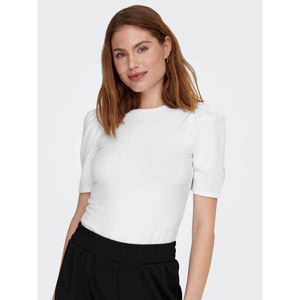 Top Col rond Manches 2/4 blanc en coton Only Mode femme