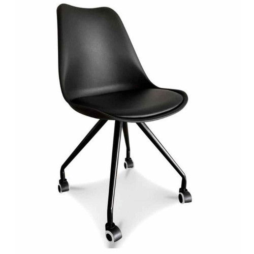 3S. x Home - Chaise de Bureau à Roulettes Blanches et Noires ALAND - Promo Meuble De Bureau Design