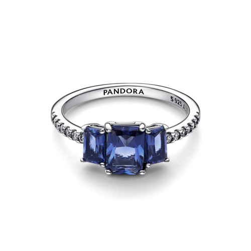 Bague Scintillante Pandora Timeless - Trio de Pierres Rectangulaires Bleues Pandora
