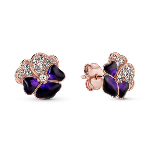 Pandora - Clous d'Oreilles Pandora Moments pétales violettes & strass - Rose gold - Boucle d oreille pandora
