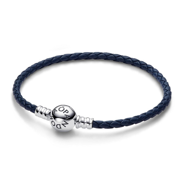 Bracelet en Cuir Tressé Bleu Fermoir Céleste Pandora Moments Pandora Mode femme
