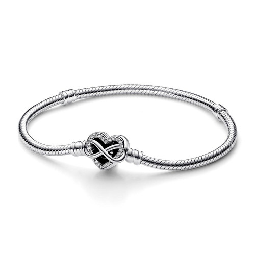 Pandora - Bracelet Maille Serpent Fermoir Cœur de l’Infini Scintillant - Pandora Moments - Bracelet femme