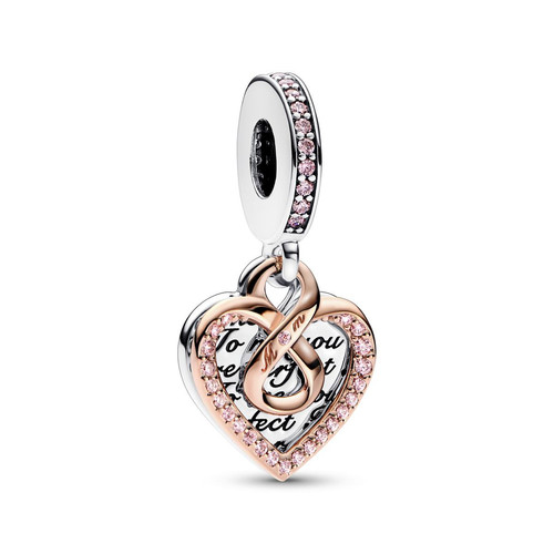 Pandora - Charm Pendant Double Cœur de l’Infini Bimatière - pandora Moments  - boutique rose