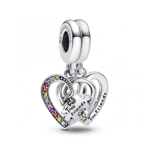 Pandora - Charm Pendant Multicolore Séparable Cœurs et Pièces de Puzzle de l’Amitié - Charms