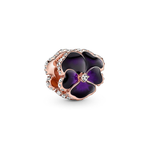 Charm Pandora Moments fleur violette & strass - Rose gold Or rose Pandora Mode femme