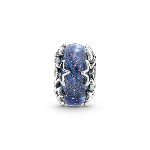 Charm en Verre de Murano Bleu Galaxie & Étoile Pandora Moments - Argent Pandora