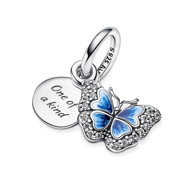 Charm double pendant Pandora Moments Papillon bleu & Citation - Argent 925/1000ᵉ Bijoux