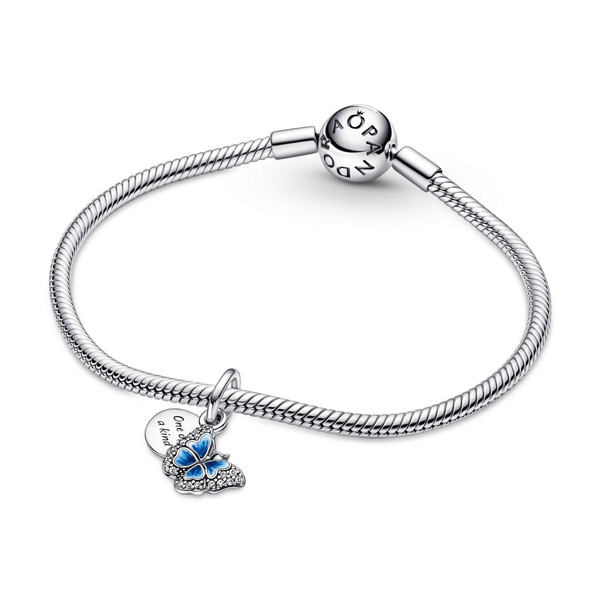 Charm double pendant Pandora Moments Papillon bleu & Citation - Argent 925/1000ᵉ Bleu Pandora Mode femme