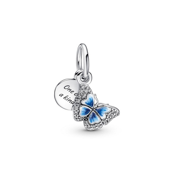 Charm double pendant Pandora Moments Papillon bleu & Citation - Argent 925/1000ᵉ Bleu Pandora Mode femme