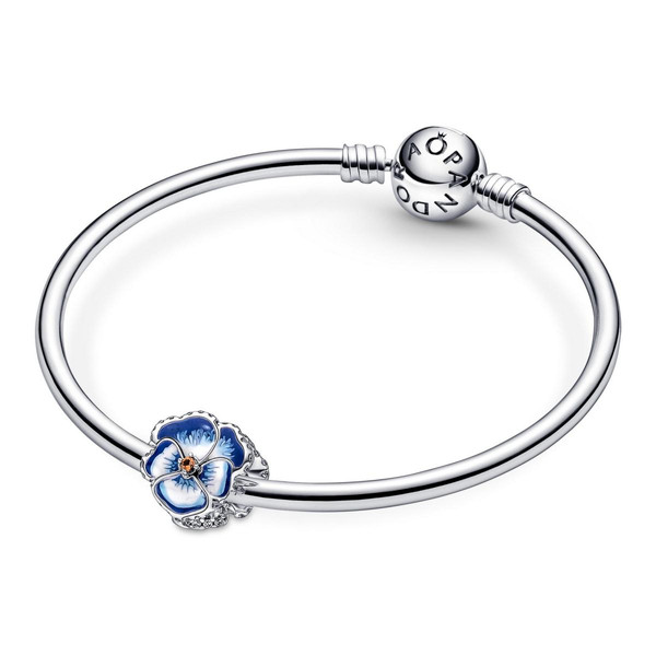 Charm Pandora Moments floral bleue avec cristaux scintillants - Argent 925/1000ᵉ Bleu Pandora Mode femme