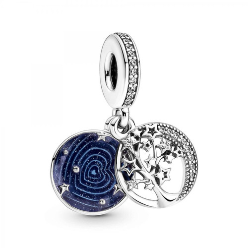 Pandora - Charm double pendant Pandora Moments Arbre & Lune de la Galaxie - Argent - Sélection cadeau de Noël Bijoux
