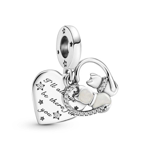 Pandora - Charm Double Pendant Chats & Cœurs - Argent - Cadeau accessoires femme Noel