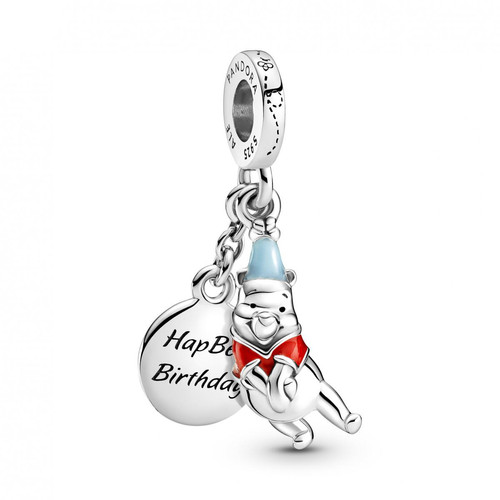 Pandora - Charm Double Pendant Happy birthday & Winnie L'Ourson  Disney x Pandora - Argent - Bijoux femme