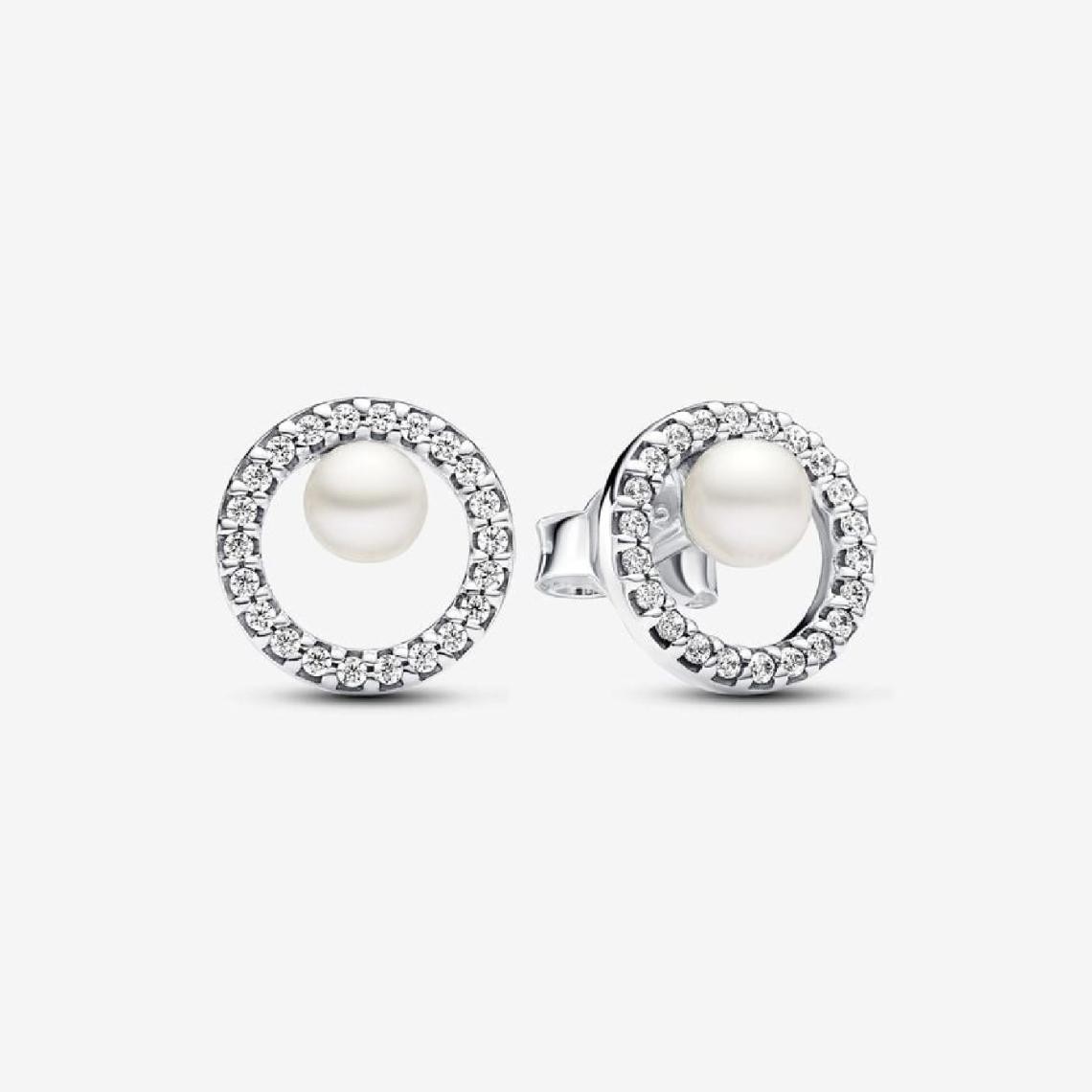 Boucles d'oreilles femme argent sterling avec perle et zircone Pandora Timeless