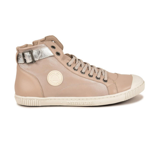 Pataugas - Baskets mid femme taupe/argent en cuir - Chaussures Pataugas