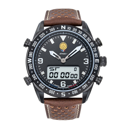 Patrouille de France Montres - Montre pour homme 668120  avec bracelet en cuir marron - Montre chronographe