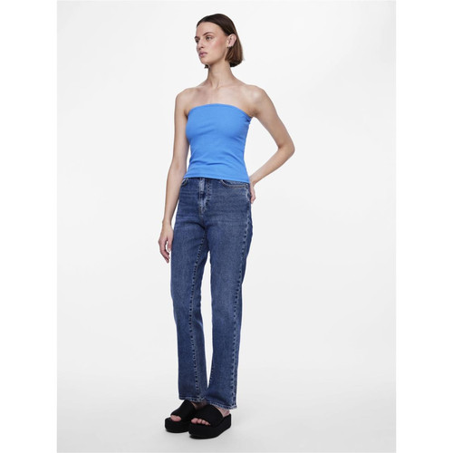 Pieces - Jean coupe droite braguette zippée bleu - Nouveautés jeans femme