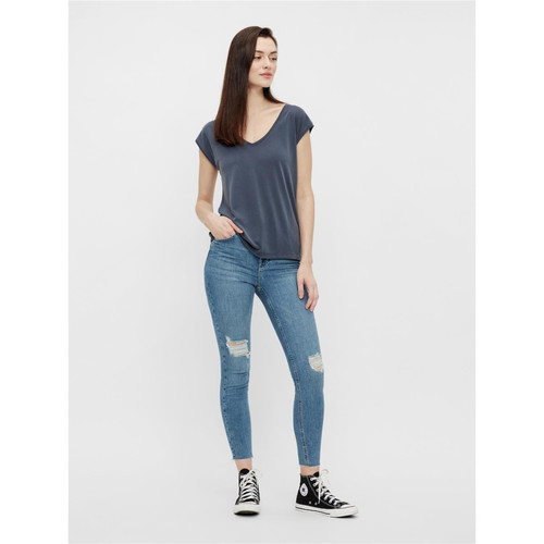 Pieces - T-shirt comfort fit manches courtes bleu en viscose Page - T-shirt manches courtes femme