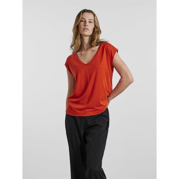 T-shirt comfort fit manches courtes orange en viscose Pieces Mode femme