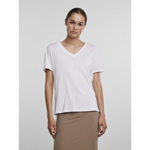 T-shirt regular fit manches courtes blanc en coton Pieces Mode femme