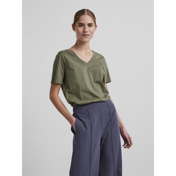 T-shirt regular fit manches courtes vert en coton Pieces Mode femme
