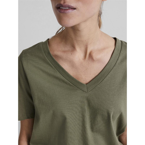 T-shirt regular fit manches courtes vert en coton Pieces