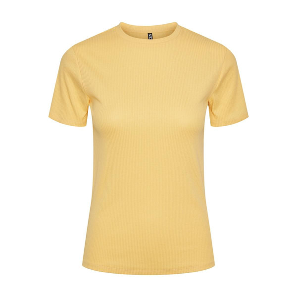 T-shirt slim fit manches courtes jaune en coton Pieces Mode femme