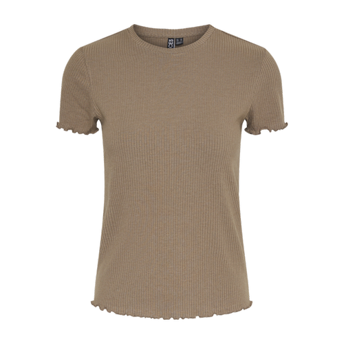 Pieces - T-shirt slim fit manches courtes marron - T shirts marron
