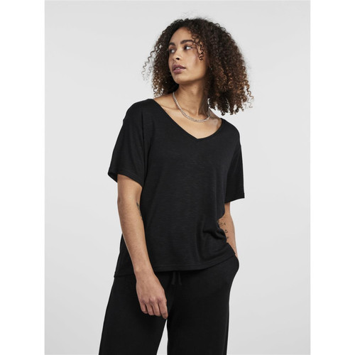 Pieces - T-shirt slim fit manches courtes noir Uma - Vetements femme
