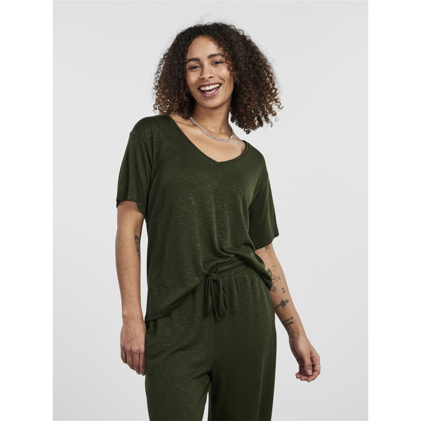 T-shirt slim fit manches courtes vert Pieces Mode femme