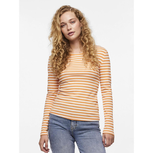 Pieces - T-shirt slim fit manches longues orange - T-shirt femme