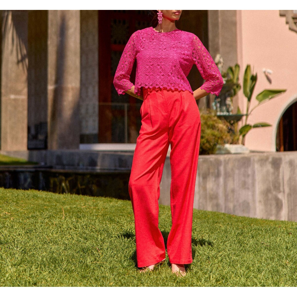 Pantalon POLIMO rouge en lin