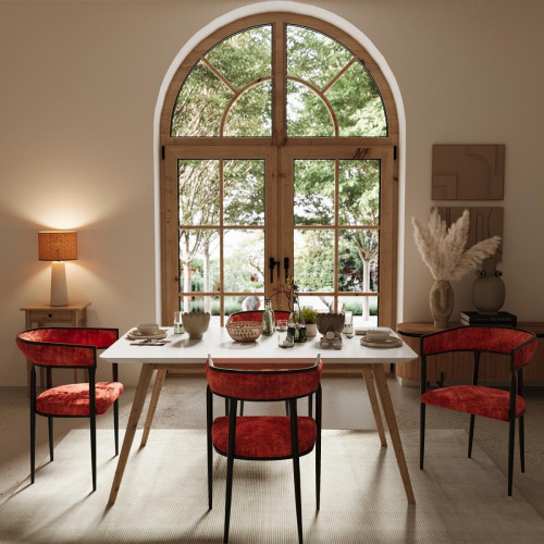 POTIRON PARIS - Chaise de salle à manger design avec dossier arrondi en velours AURORE ocre  - Chaise Design