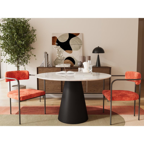 POTIRON PARIS - Chaise de salle à manger tapissée avec accoudoirs en velours BARBARA ocre - Chaise Design