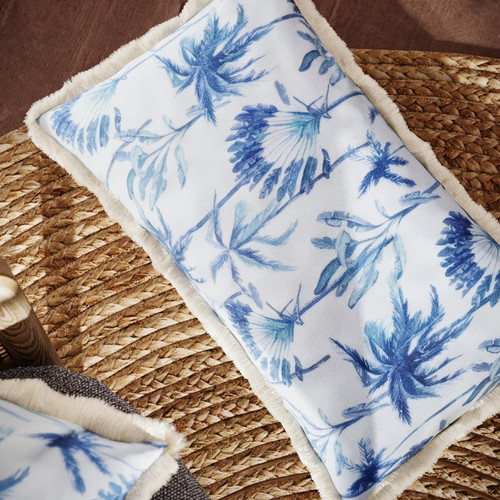 POTIRON PARIS - Coussin rectangulaire à motifs feuillage tropical bleu  - Promos Déco textile