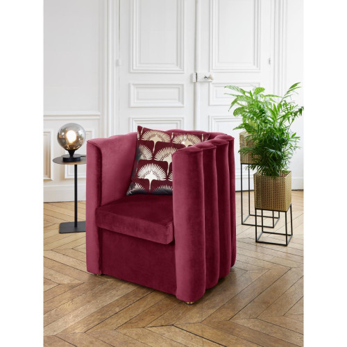 POTIRON PARIS - Fauteuil vintage en velours bordeaux  - Fauteuil rouge design