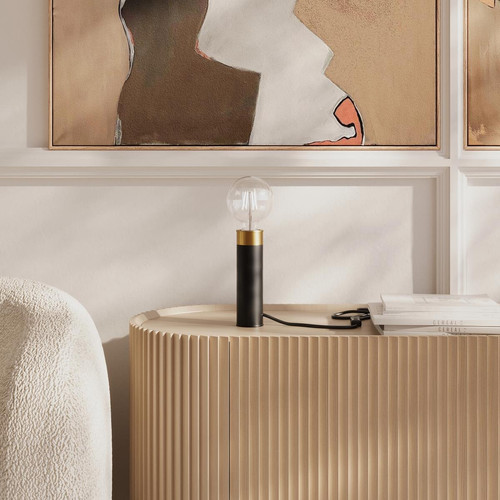 Lampe de table cylindrique rétro chic en métal noir et doré VOLTAIRE POTIRON PARIS