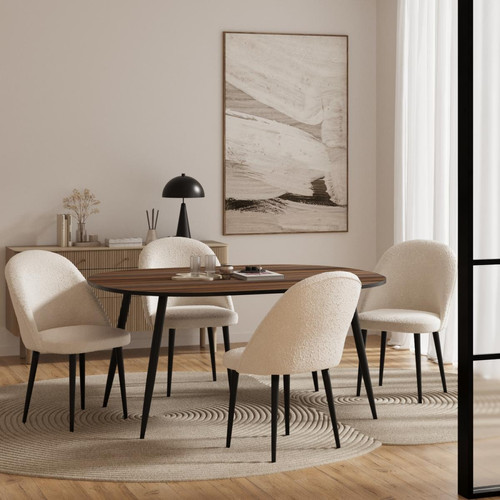 Potiron - Lot de 2 chaises tissu bouclette gris-crème et en métal noir NINA - Chaise Design