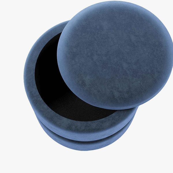 Pouf cylindrique velours avec rangement CAPUCINE bleu marine POTIRON PARIS