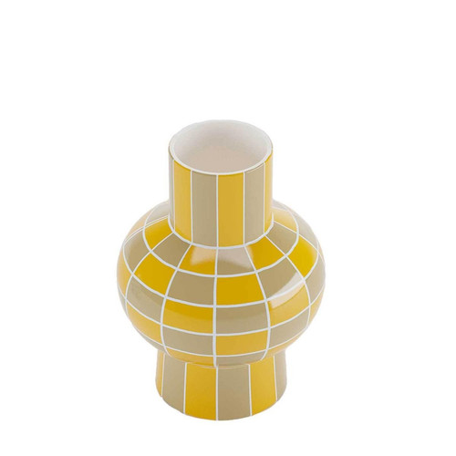 Vase décoratif en céramique motif damier jaune LOUVRE POTIRON PARIS