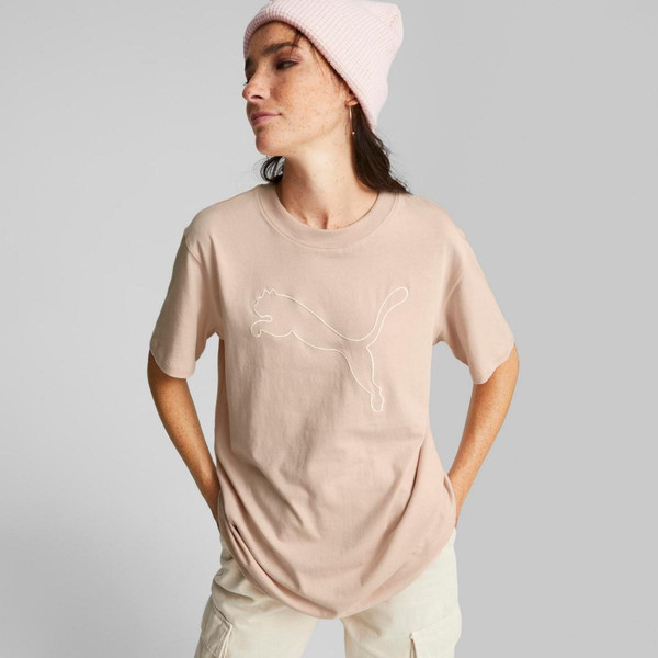 Tee-shirt manches courtes rose poudrée HER en coton Puma Mode femme