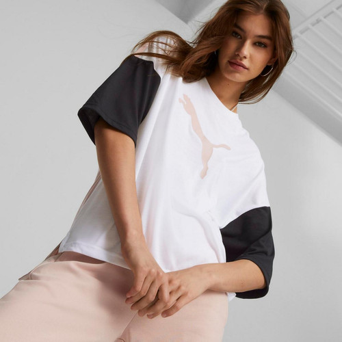 Puma - Tee-shirt crop en coton bicolore MDRN SPT - T shirts manches courtes femme noir