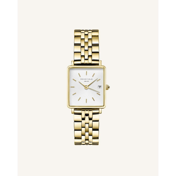 Montre Rosefield QMWSG-Q021 - Boîtier métal doré brillant cadran blanc avec dateur bracelet acier doré Femme Doré Rosefield Montres Mode femme