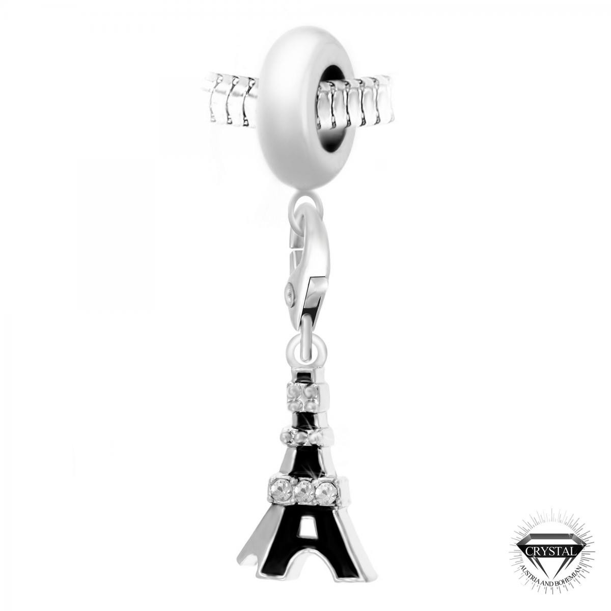 Charm perle Tour Eiffel noire orné de cristaux Swarovski par SC Crystal Paris®
