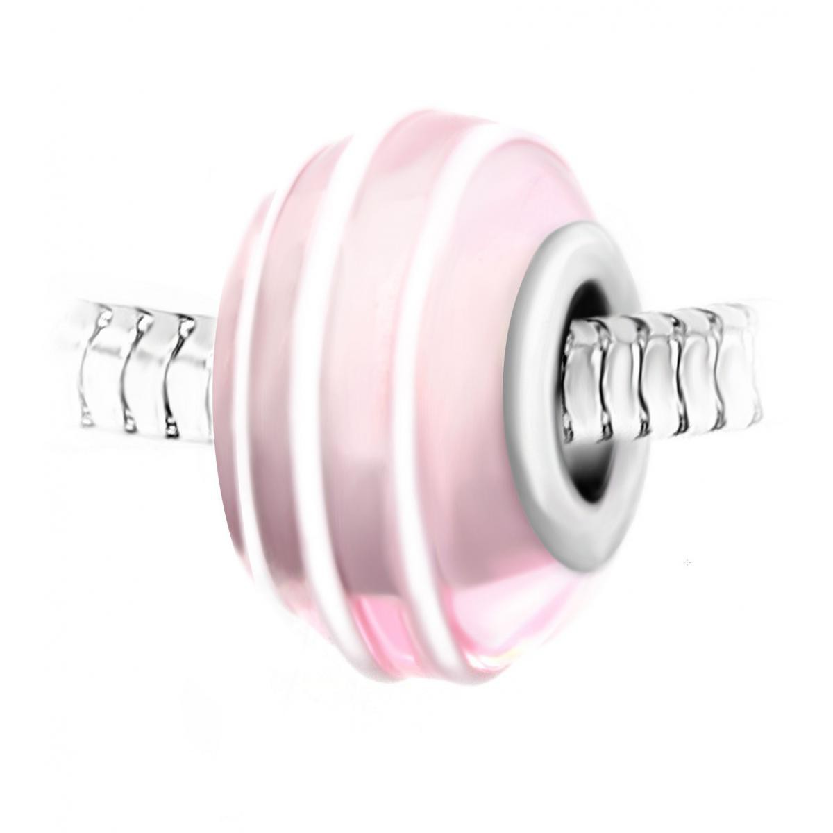 Charm perle spirale verre rose décoré main et acier par SC Crystal