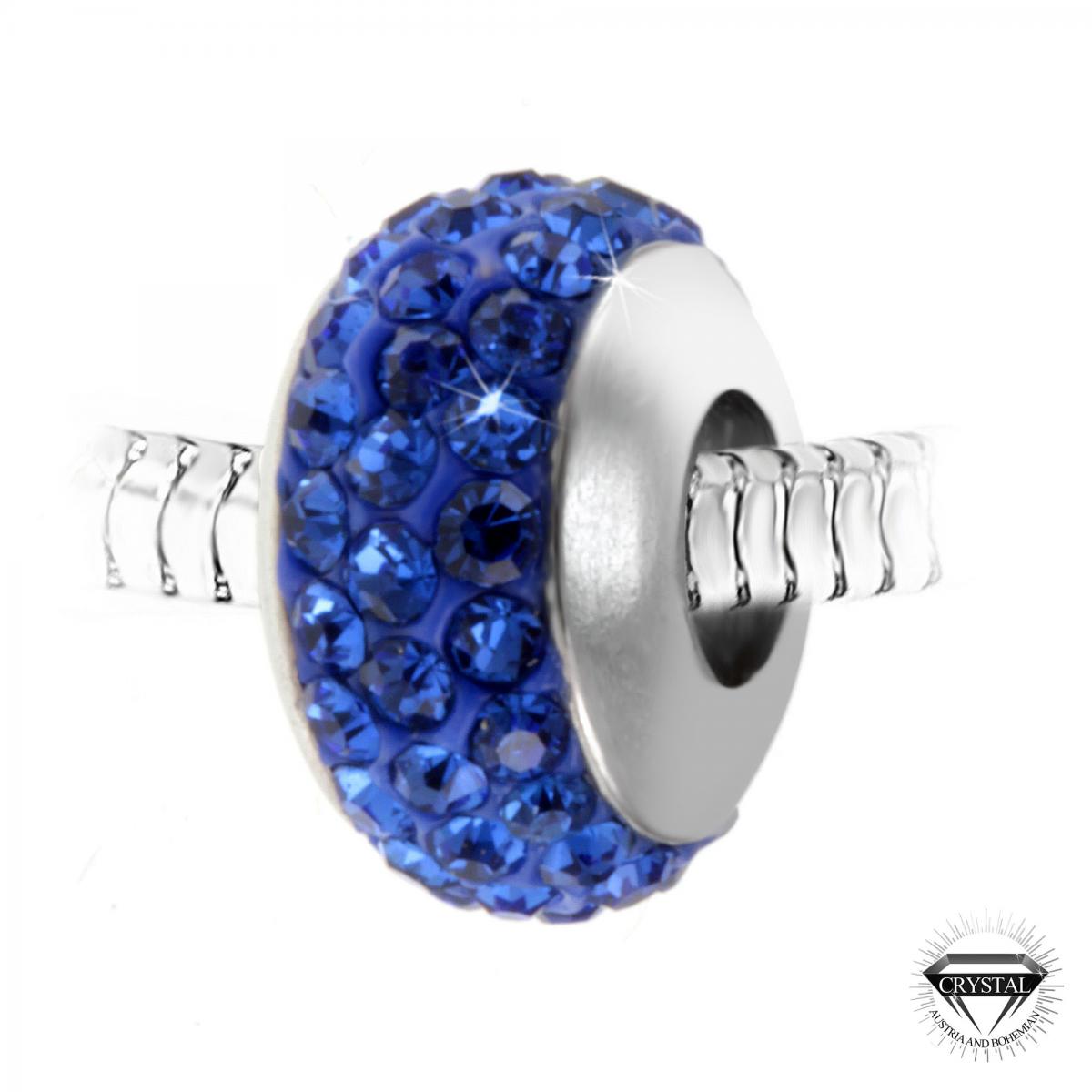 Charm perle pavé de cristaux bleus et acier par SC Crystal