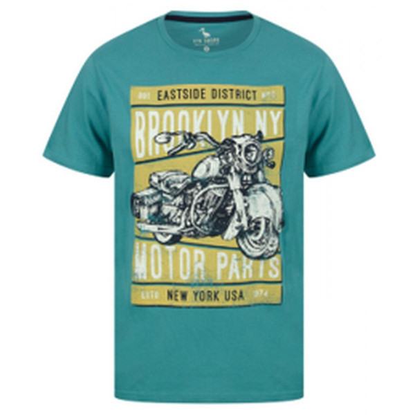 Tee - Shirt à Manches Courtes en Coton Imprimé Moto - Bleu vert South Shore LES ESSENTIELS HOMME