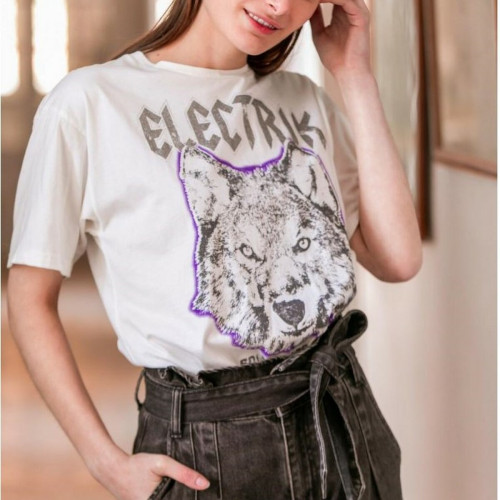 T-shirt manches courtes ELECTRIK-TS blanc en coton La Petite Etoile Mode femme